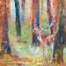 Dammhirsch im Wald (Jagdmalerei)